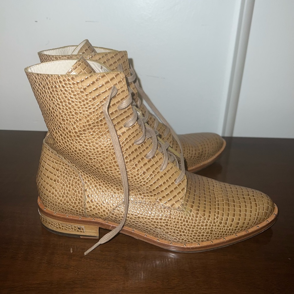Freda Salvador croc embossed tan boots